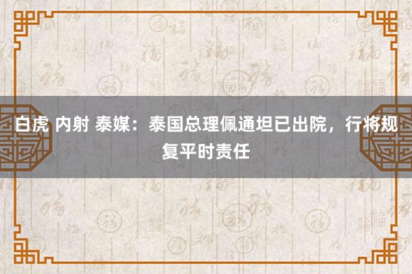 白虎 内射 泰媒：泰国总理佩通坦已出院，行将规复平时责任